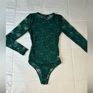 FOREVER 21 | Emerald Green Lace Long Sleeve Bodysuit | Size: S